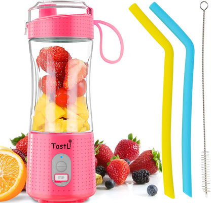 Personal Blender, Portable Travel Mini Ice Mixer Electric Smoothie Blender Juicer Cup Maker, with 13 Oz Bottles, 6 Blades and USB 4000Mah Strong Power for Shakes and Smoothies (Pink)