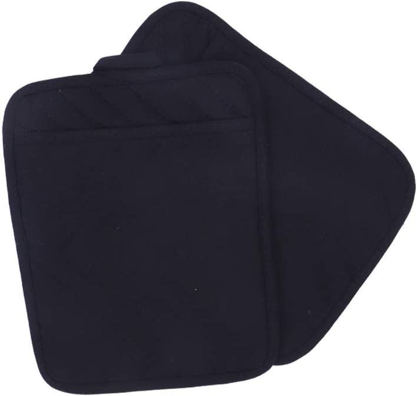 Nyi Pot Holders for Kitchen Heat Resistant, Cotton Hot Pads for Kitchen Counter Table, Black Pot Holders with Pocket