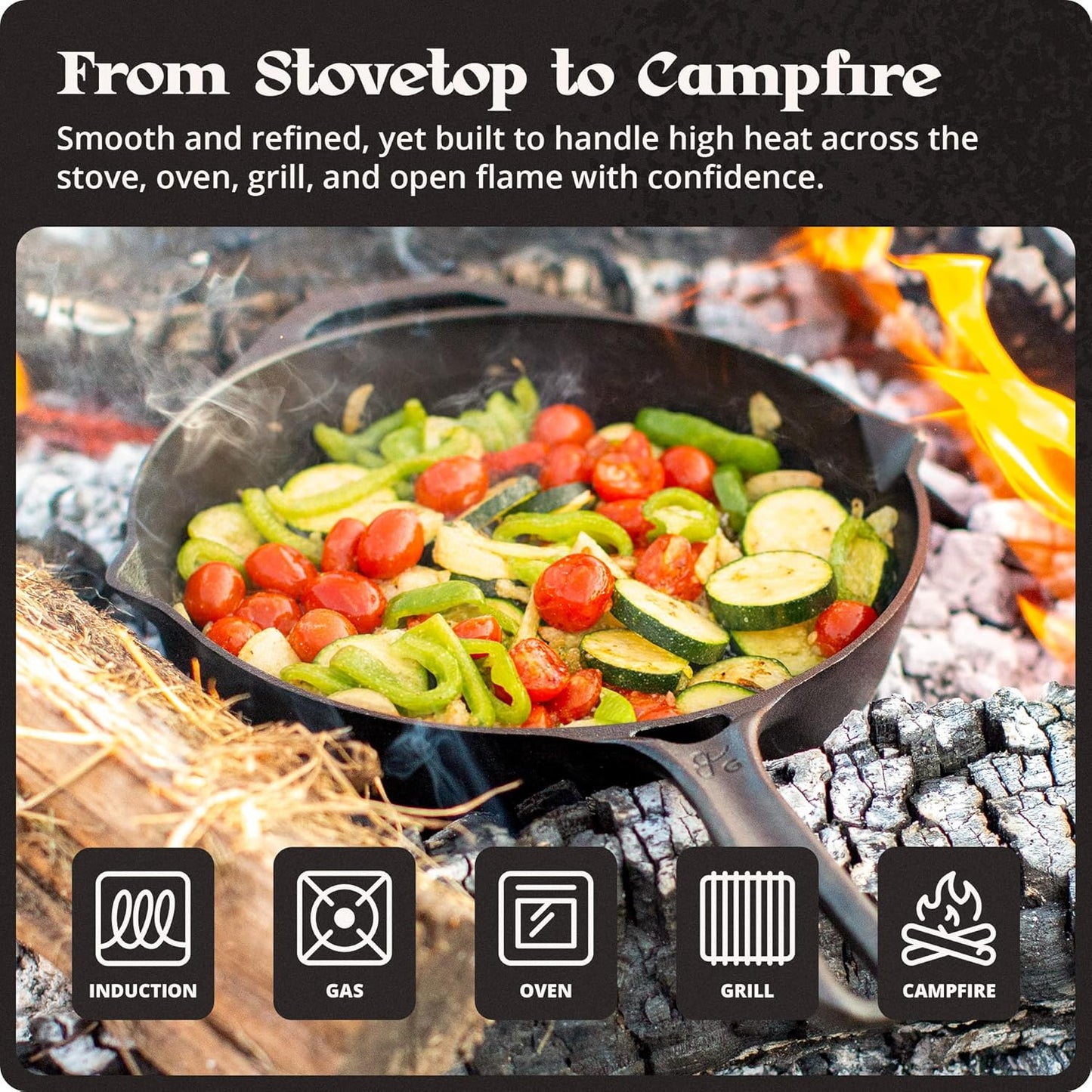 10-Inch Cast Iron Skillet Frying Pan – Milled Smooth Cast Iron Cooking Surface, Organically Pre-Seasoned with Flaxseed Oil, Long Handle & Dual Pour Spouts for Better Control